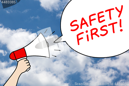 Image of Megaphone Safety First Speech Bubble Concept