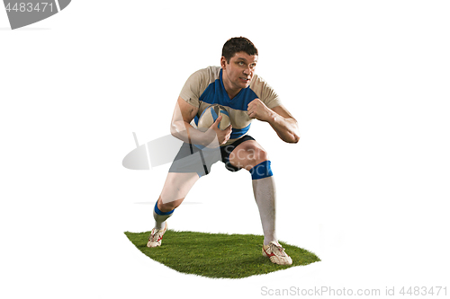 Image of The silhouette of one caucasian rugby man player isolated on white background