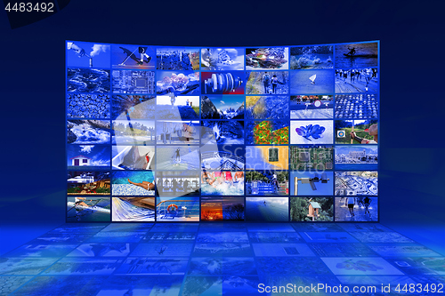 Image of Big multimedia video wall widescreen Web streaming media TV