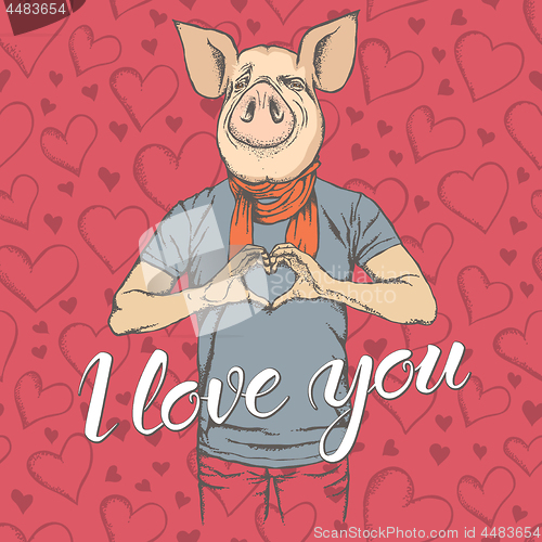 Image of Pig Valentine day vector concept