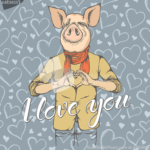 Image of Pig Valentine day vector concept