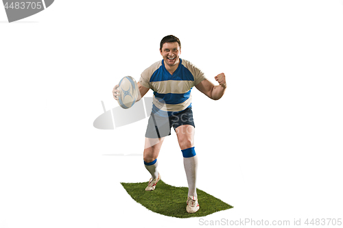 Image of The silhouette of one caucasian rugby man player isolated on white background