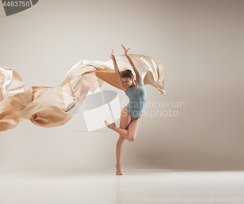 Image of Modern ballet dancer dancing in full body on white studio background.