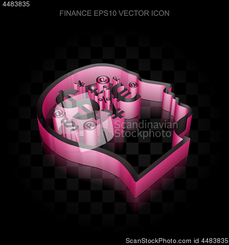 Image of Finance icon: Crimson 3d Head With Finance Symbol made of paper, transparent shadow, EPS 10 vector.