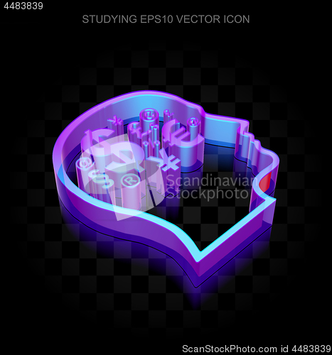 Image of Studying icon: 3d neon glowing Head With Finance Symbol made of glass, EPS 10 vector.