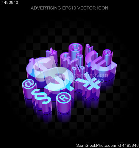 Image of Marketing icon: 3d neon glowing Finance Symbol made of glass, EPS 10 vector.