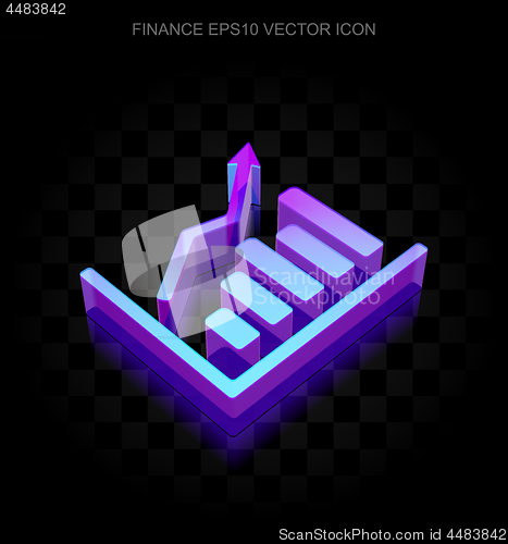 Image of Finance icon: 3d neon glowing Growth Graph made of glass, EPS 10 vector.
