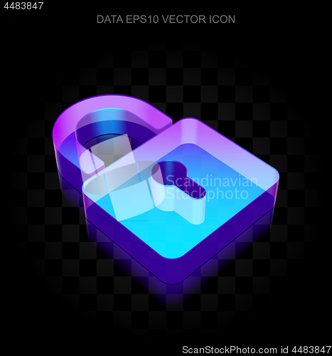 Image of Information icon: 3d neon glowing Closed Padlock made of glass, EPS 10 vector.