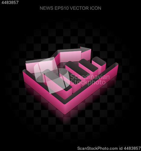 Image of News icon: Crimson 3d Decline Graph made of paper, transparent shadow, EPS 10 vector.