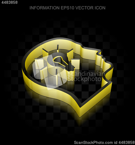 Image of Information icon: Yellow 3d Head With Lightbulb made of paper, transparent shadow, EPS 10 vector.