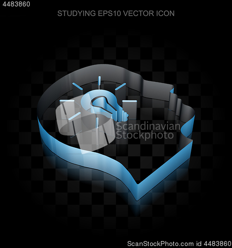 Image of Studying icon: Blue 3d Head With Light Bulb made of paper, transparent shadow, EPS 10 vector.