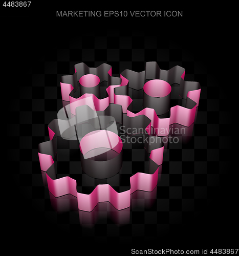 Image of Advertising icon: Crimson 3d Gears made of paper, transparent shadow, EPS 10 vector.