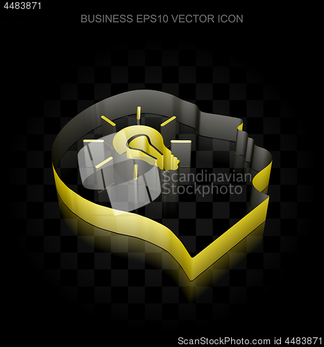 Image of Finance icon: Yellow 3d Head With Light Bulb made of paper, transparent shadow, EPS 10 vector.