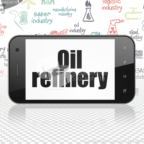 Image of Manufacuring concept: Smartphone with Oil Refinery on display