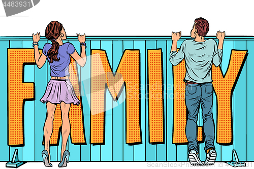 Image of family plans. loving couple young man and woman young girl