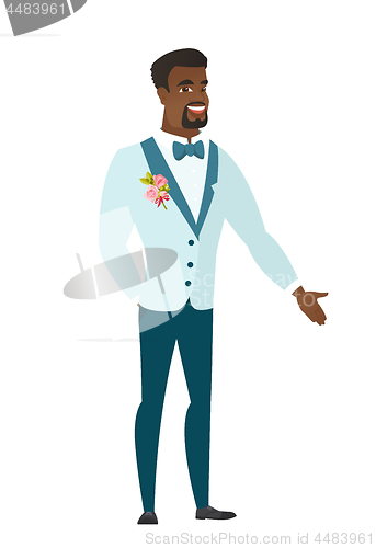 Image of African-american groom with hand in his pocket.