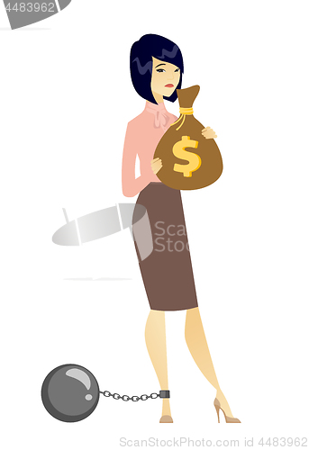 Image of Chained woman with bag full of taxes.