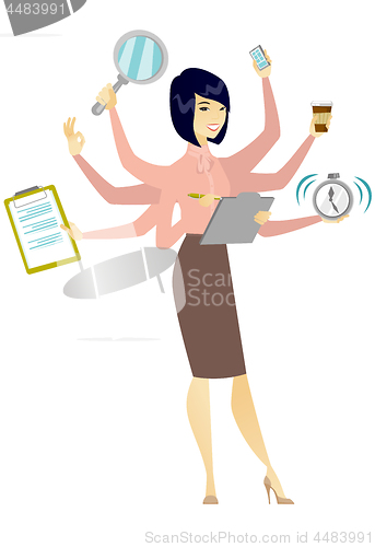 Image of Business woman coping with multitasking.