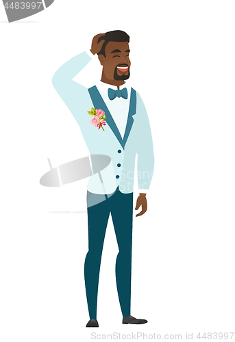 Image of Young african-american bridegroom laughing.