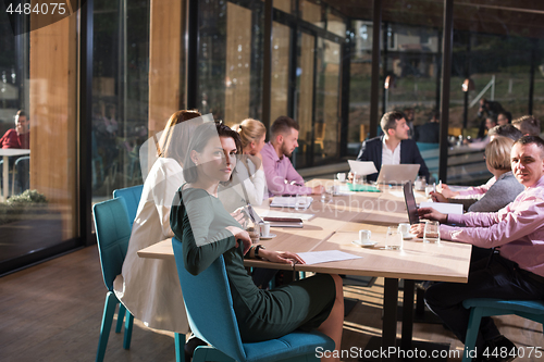 Image of Business Team At A Meeting at modern office building