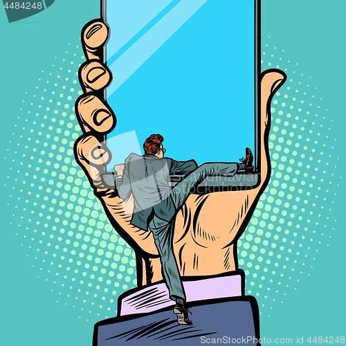 Image of man gets into the smartphone