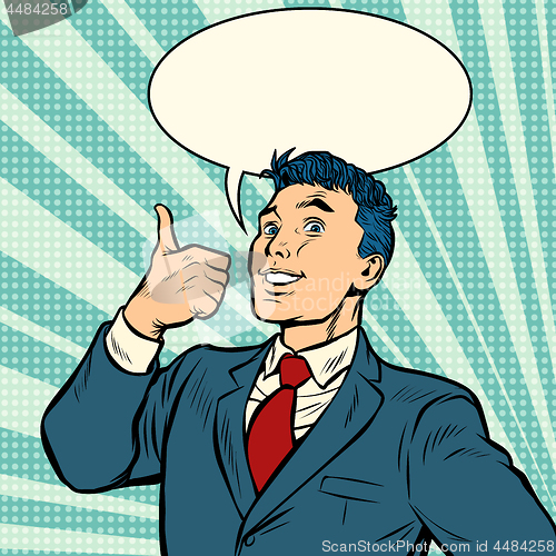 Image of businessman smile thumb up like gesture