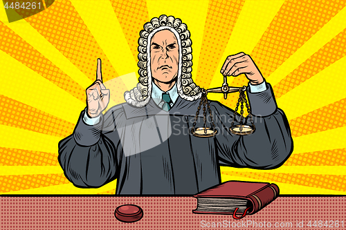 Image of judge in a wig. scales of justice