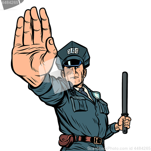 Image of police officer stop gesture. isolate on white background