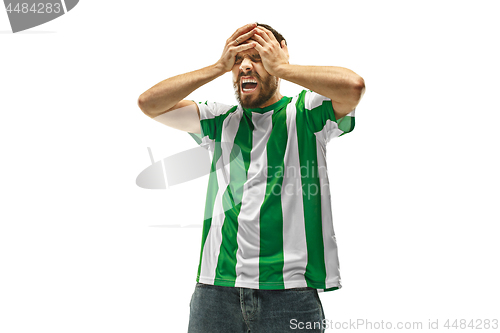 Image of The unhappy and sad Irish fan on white background