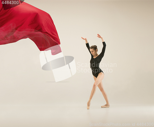 Image of Modern ballet dancer dancing in full body on white studio background.