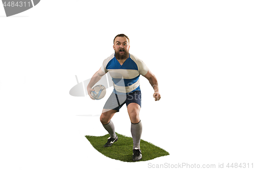 Image of The silhouette of one caucasian rugby man player isolated on white background