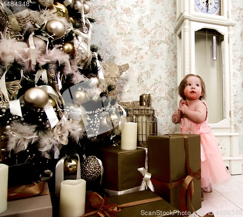 Image of Little Girl Waiting Christmas Gifts