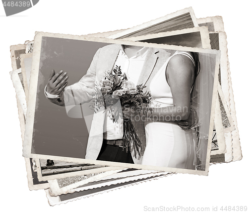 Image of Stack of old photos Young newlywed just married