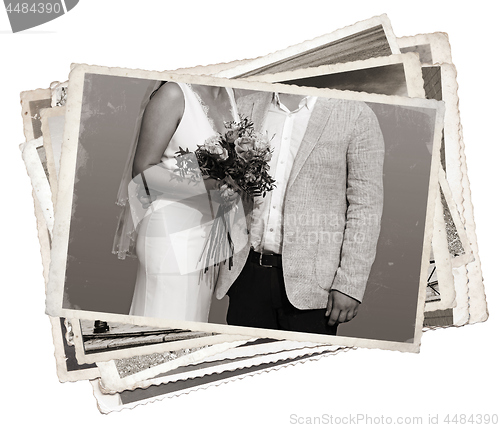 Image of Stack of old photos Young newlywed just married