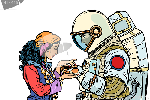 Image of The fortune teller, and an astronaut. Isolate on white background