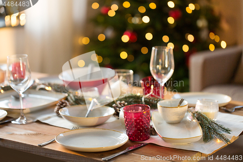 Image of table setting for christmas dinner at home