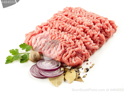 Image of raw minced meat and spices