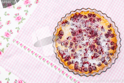 Image of Cherry clafoutis. Traditional Frensch milk pie with cherry