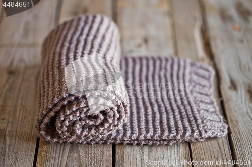 Image of Hand knitted brown scarf 