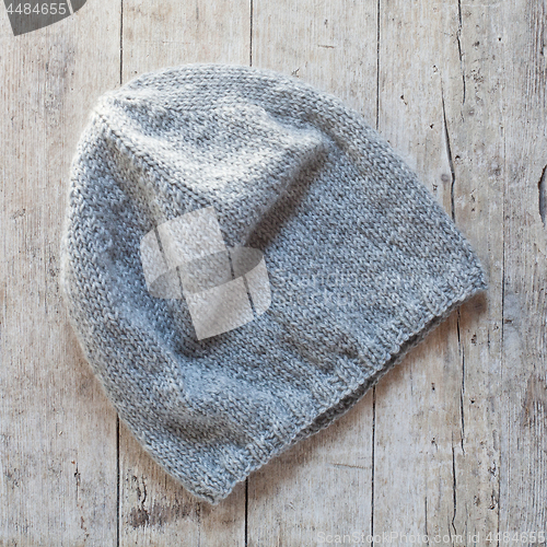 Image of grey knitted wool beanie hat