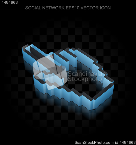 Image of Social media icon: Blue 3d Mouse Cursor made of paper, transparent shadow, EPS 10 vector.