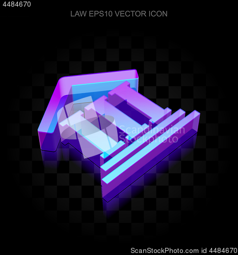 Image of Law icon: 3d neon glowing Courthouse made of glass, EPS 10 vector.