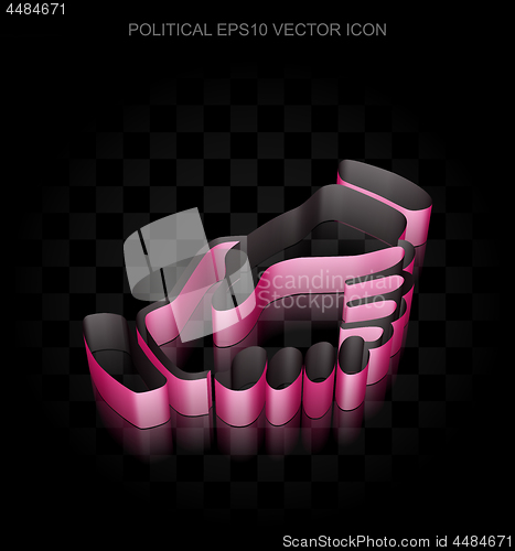 Image of Politics icon: Crimson 3d Handshake made of paper, transparent shadow, EPS 10 vector.