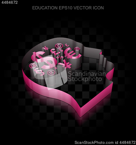 Image of Education icon: Crimson 3d Head With Finance Symbol made of paper, transparent shadow, EPS 10 vector.