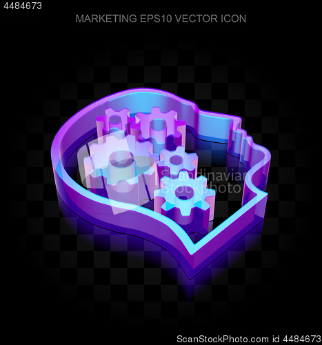 Image of Advertising icon: 3d neon glowing Head With Gears made of glass, EPS 10 vector.