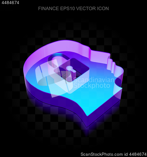Image of Finance icon: 3d neon glowing Head With Padlock made of glass, EPS 10 vector.