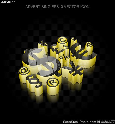 Image of Marketing icon: Yellow 3d Finance Symbol made of paper, transparent shadow, EPS 10 vector.