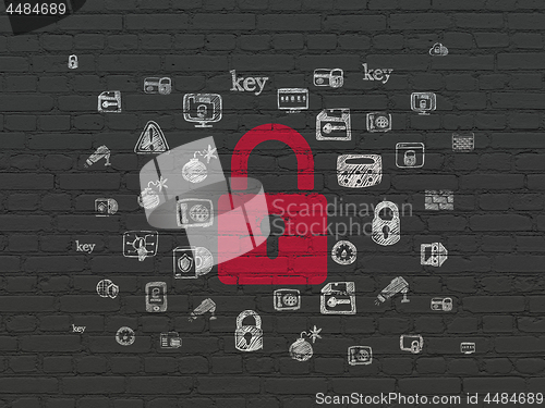 Image of Security concept: Closed Padlock on wall background