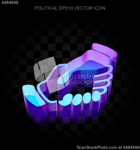 Image of Political icon: 3d neon glowing Handshake made of glass, EPS 10 vector.