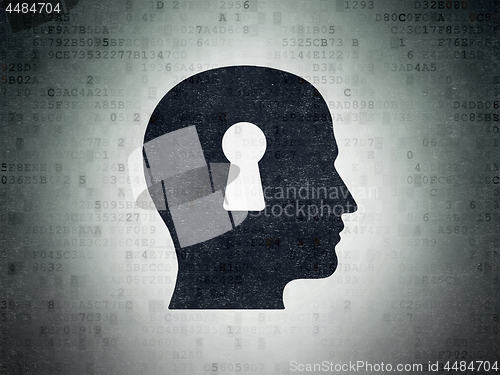 Image of Marketing concept: Head With Keyhole on Digital Data Paper background